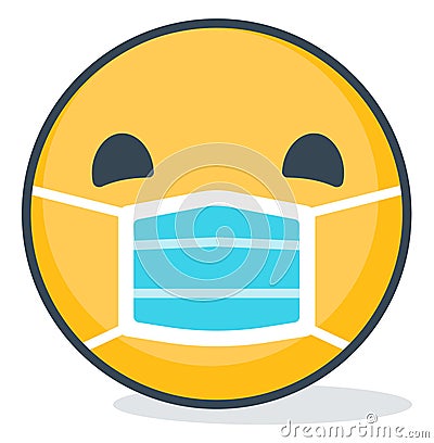Isolated emoticon wearing medical mask. Isolated emoticon. Vector Illustration