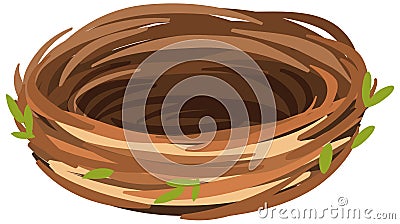 Isolated empty bird nest on white background Vector Illustration