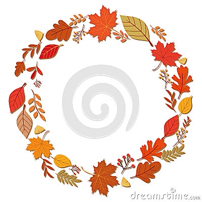 Isolated empty rounded label made by autumn leaves Vector Vector Illustration