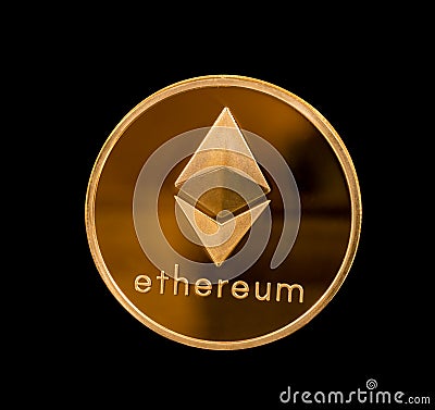 Isolated ether or ethereum coin with black background Editorial Stock Photo