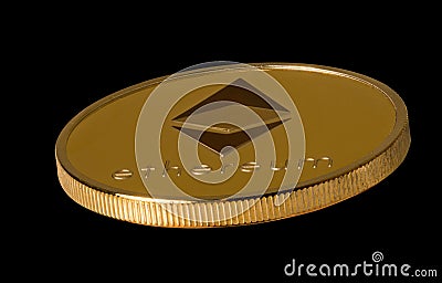 Isolated ethereum bitcoin against black Editorial Stock Photo