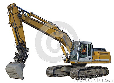 Isolated excavator, tractor in Tallinn. Stock Photo