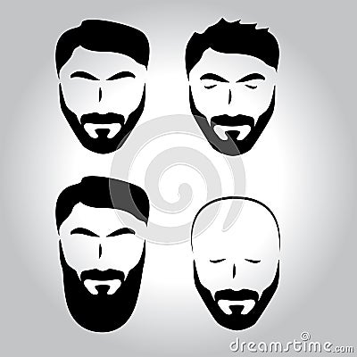 Isolated face with mustache, beard, hair vector logo set. Men barber shop emblem. Stock Photo