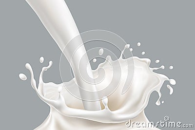 Isolated falling milk splash, pouring white paint Vector Illustration