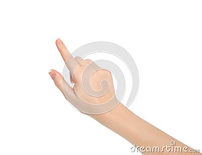 Isolated female hand touching pointing to something Stock Photo