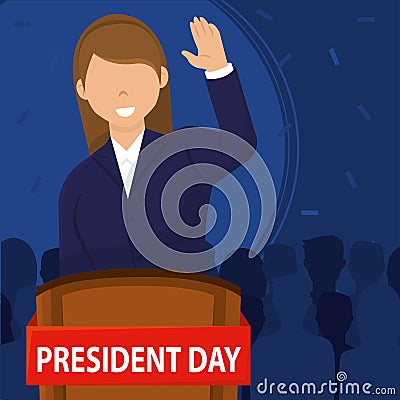 Isolated female president character on dais President day Vector Vector Illustration