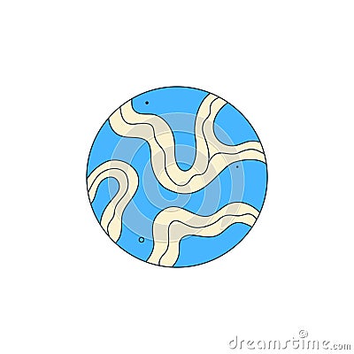 Isolated fictional abstract striped planet on white background. Blue color. Space object in surrealistic cartoon style Vector Illustration