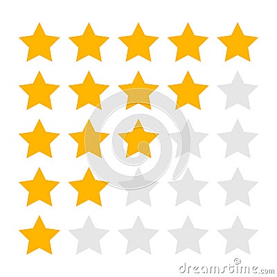 Isolated Five Four Three Two and One Star Rating Icons Vector Illustration