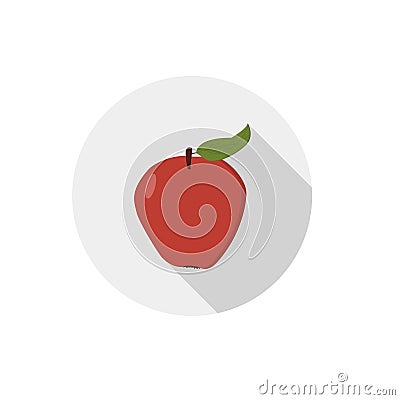 Isolated flat icon of vegetarian food fruits on white background. Ripe red Apple. Vector Cartoon Illustration