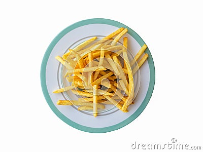 Isolated French fries on a plate. Stock Photo