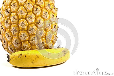 Isolated Fresh Pineapple and Bannana on White Stock Photo