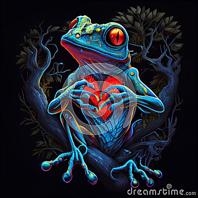 Isolated frog with heart. AI generative Stock Photo