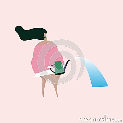 Isolated gardening woman watering illustration Vector Illustration