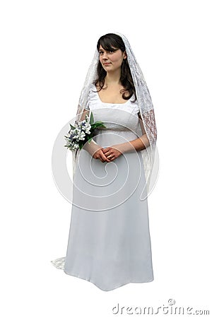 Isolated Gazing Bride Stock Photo