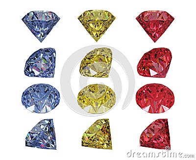 Isolated gemstones, diamonds, sapphires and rubies on transparent background, png Stock Photo