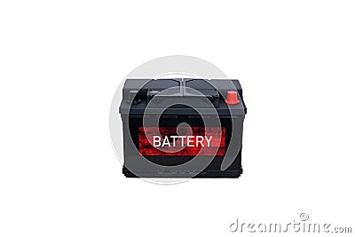 Isolated generic black battery with a red label Stock Photo