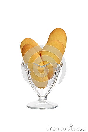 Isolated giant lady finger cookies in dish Stock Photo