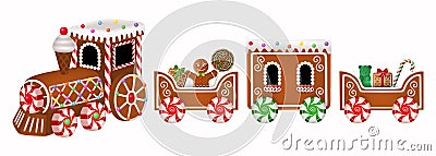 Isolated gingerbread train with gingerbread man and christmas candies Vector Illustration