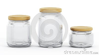 Isolated glass jars with red lids Stock Photo