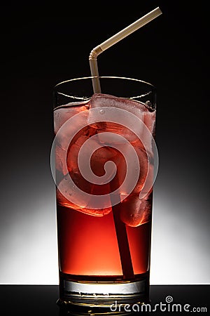 Isolated glass with a red cocktail and ice-cubes Stock Photo