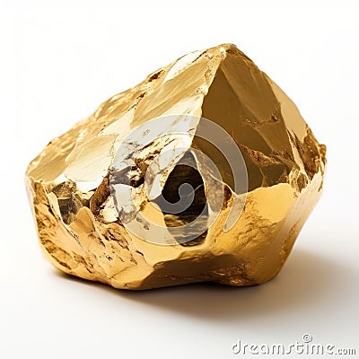 Isolated gold nugget on white background close up of valuable metal precious shiny mineral photo Stock Photo