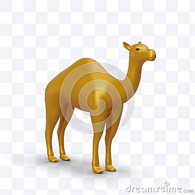 Isolated gold vector camel. Realistic figurine with metallic shine Vector Illustration
