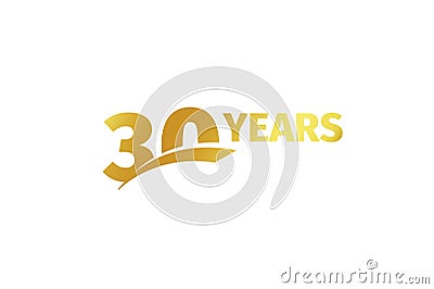 Isolated golden color number 30 with word years icon on white background, birthday anniversary greeting card element Vector Illustration