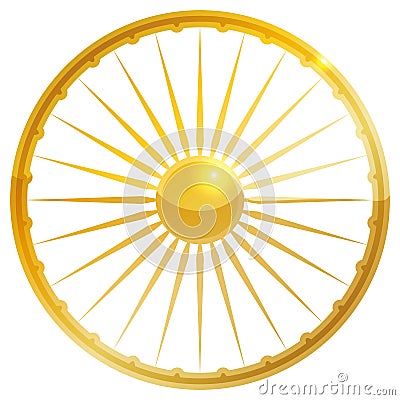 Golden and glossy Ashoka Chakra wheel over white background, Vector illustration Vector Illustration