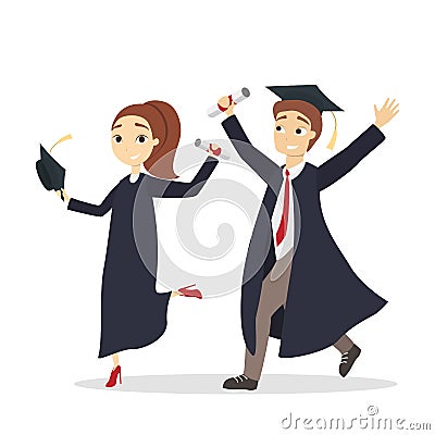 Isolated graduated students. Vector Illustration