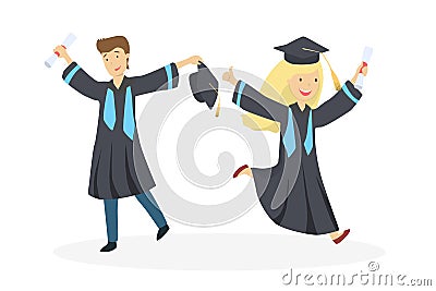 Isolated graduated students. Vector Illustration