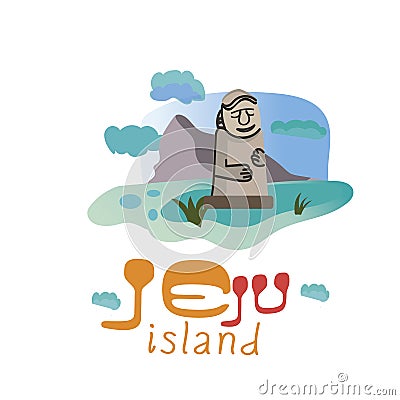 Isolated Grandfather statues Dol hareubang on Jeju Island in Korean Vector Illustration