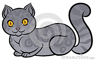 Isolated gray lying cat Vector Illustration