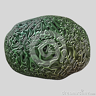 Isolated green brain on light background. Detailed brain whorls. Stock Photo