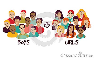 Isolated group boys and girls. Vector Illustration