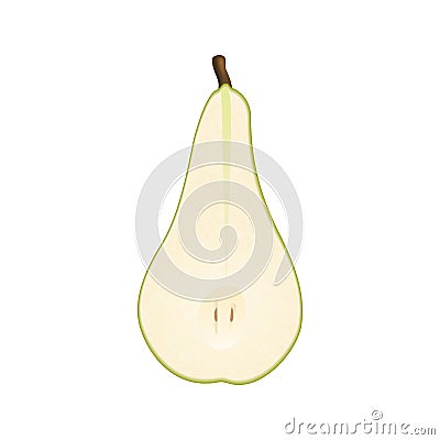 Isolated half of green colorful pear conference on white background. Realistic colored slice of pear. Flat design Vector Illustration