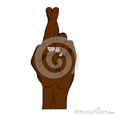 Isolated hand with crossed index and middle fingers that shows sign of luck with shadows Vector Illustration