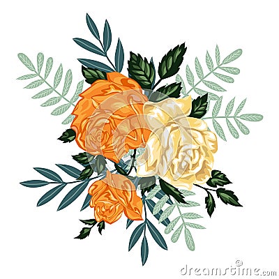 Isolated hand drawn bunch of yellow roses Vector Illustration