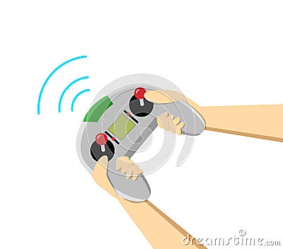 Isolated Hand with Drone remote control on white Vector Illustration