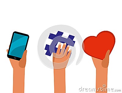 Isolated hands raised up heart and phone Vector Illustration