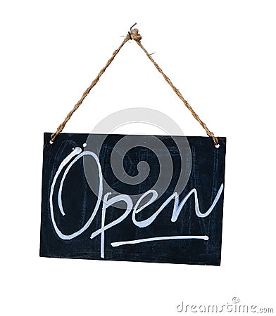 Isolated Hanging Open Sign Stock Photo