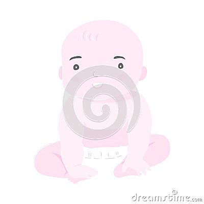 Isolated of a happy baby child wear diaper sitting and smiling, flat vector illustration Vector Illustration