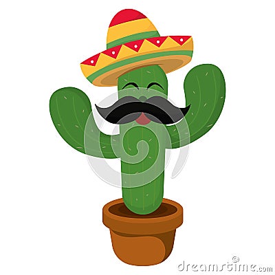 Isolated happy mexican cactus cartoon Vector Illustration