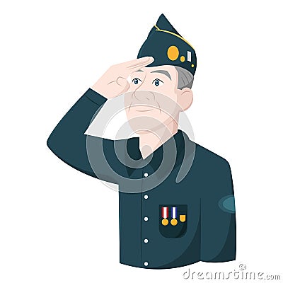 Isolated happy veteran soldier cartoon doing a salute Vector Vector Illustration