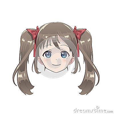 Isolated head of an anime character girl. Cartoon character Vector Illustration