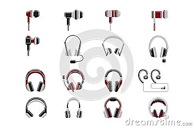 Isolated headphones set. Vector Illustration