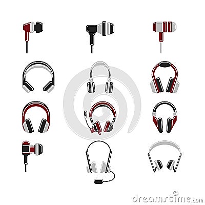 Isolated headphones set. Vector Illustration