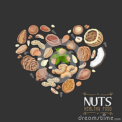 The isolated heart of nuts and seeds Vector Illustration