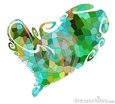 Isolated heart and playful green shapes, love image Stock Photo