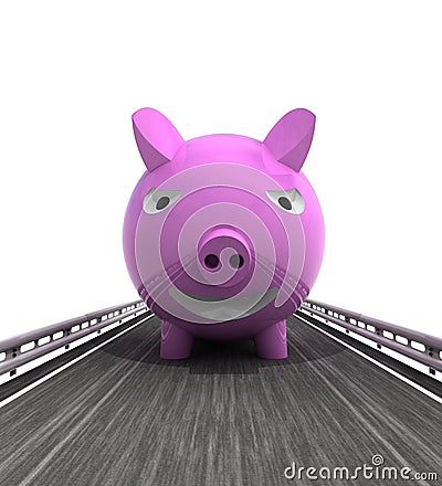 Isolated highway with pig front Cartoon Illustration