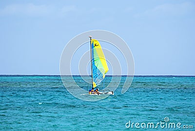 Single catamaran sailing in ocean Editorial Stock Photo